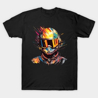 Man With Helmet Video Game Character Futuristic Warrior Portrait  Abstract T-Shirt